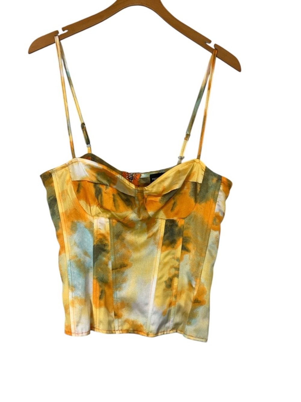 Pretty Little Thing Orange Tie Dye Structured Corset Top Size USA 8 NEW Festival